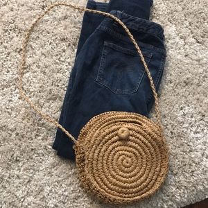 Small circle woven crossbody bag